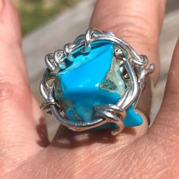 Genuine Morenci Turquoise Gemstone Ring Size 9 Sterling Silver 925 Handmade - Picture 2 of 7